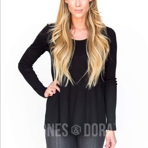 Agnes & Dora Long Sleeve Thermal Tee Black Waffle Knit New With Tags